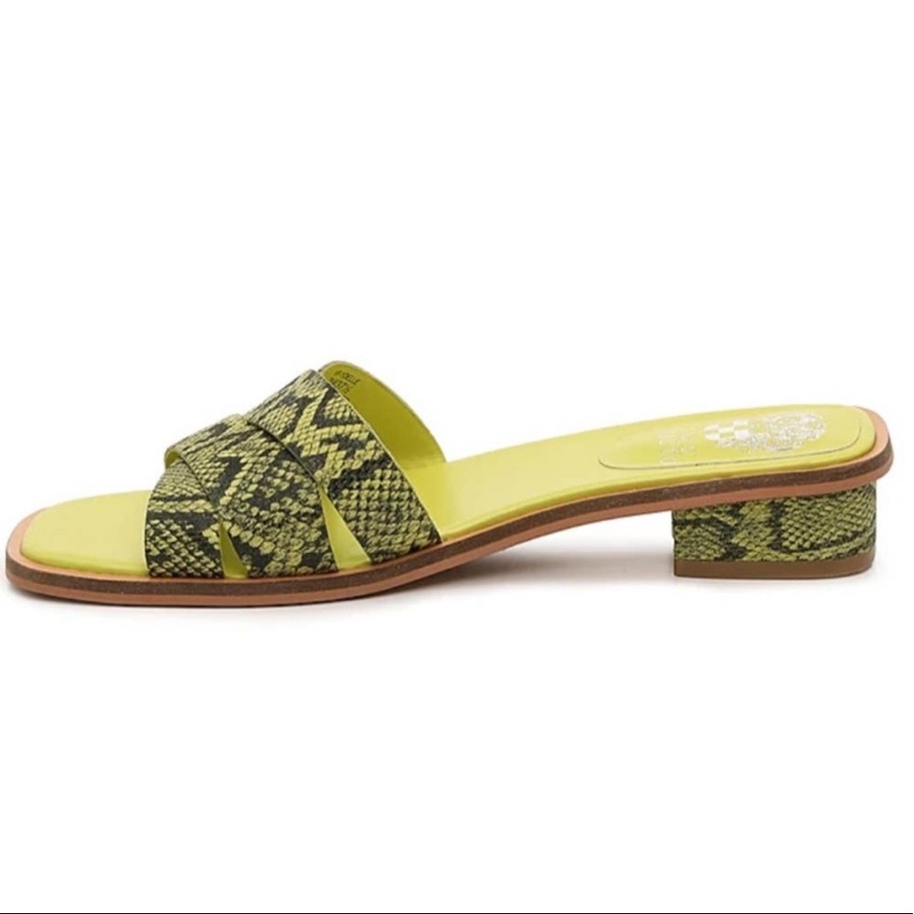 Vince Camuto neon green snake skin sandals